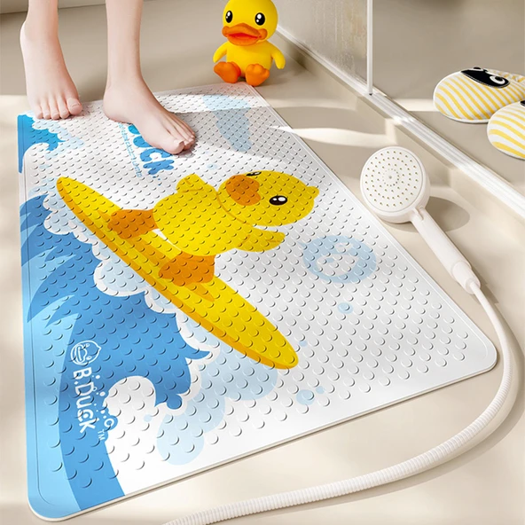 Kaymaz Banyo Paspası - Küçük Sarı Ördek - 50x80 cm - Sörf Yapan Ördek Desenli
