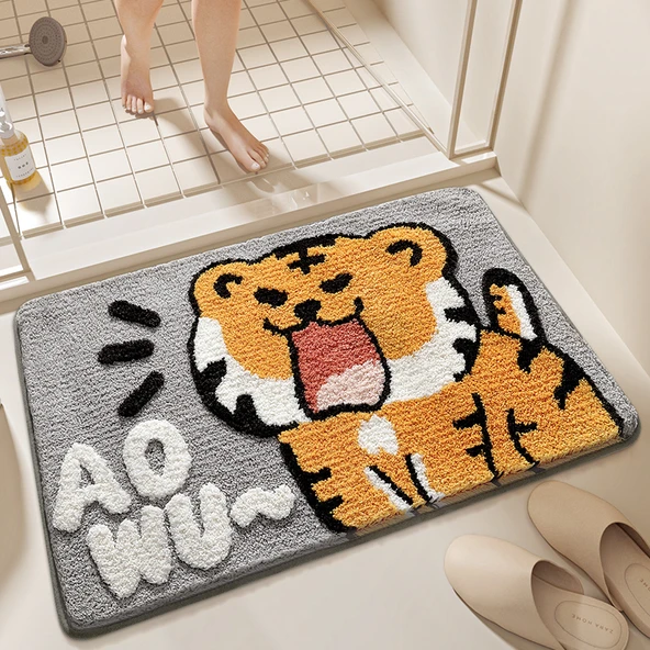 Çizgi Film Desenli Emici Banyo Paspası 50x80cm - Sevimli Kaplan