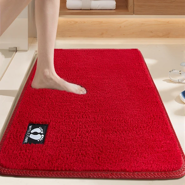 Hızlı Kuruyan Kaymaz Emici Banyo Paspası - 50x80cm Ayak İzi-Koyu Kırmızı