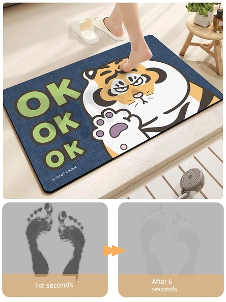 Çizgi Film Tombul Kaplan Kaymaz Emici Banyo Paspası - 40X60cm - Tombul Kaplan ile - 3