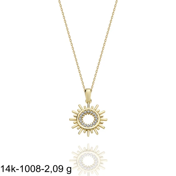 Özel Tasarım Minik Güneş Çok Şık 14 Ayar Altın Kolye - Resim 2