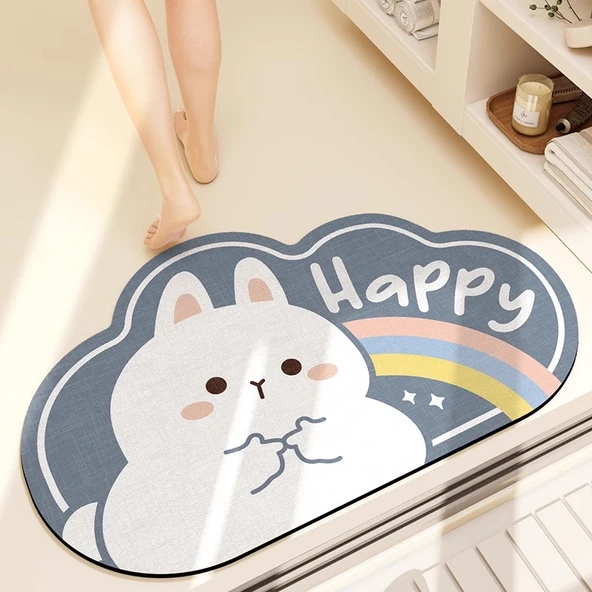 Çizgi Film Desenli Emici Kaymaz Banyo Paspası - 50x80cm Tüylü Tavşan