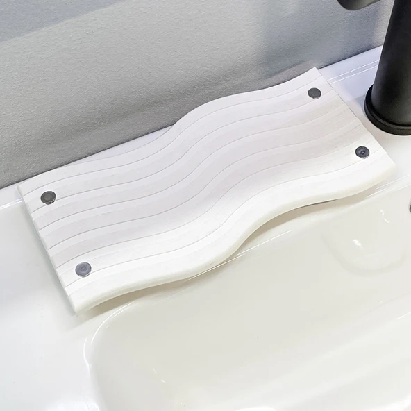 Diyatomit Emici Banyo Matı - Ay Beyazı 22x11x0.9cm Dalga Desenli