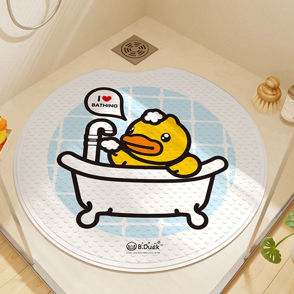 Kaymaz Banyo Paspası - Küçük Sarı Ördek - 60x60 cm - Köpük Banyosu Desenli Yuvarlak