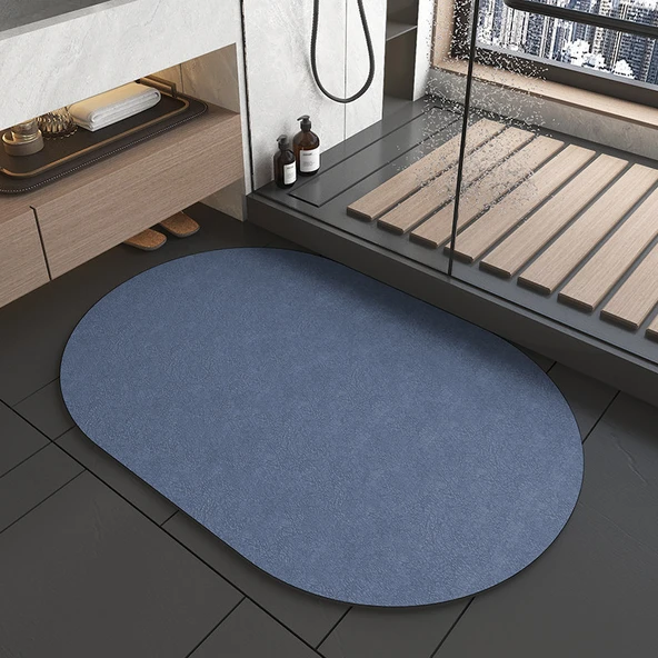 Diatomit Oval Banyo Paspası 40 x 60cm - Naturel Mavi