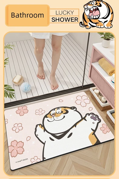 Çizgi Film Tombul Kaplan Kaymaz Emici Banyo Paspası - 40X60cm - Huan Yıkanan Tombul Kaplan - 11