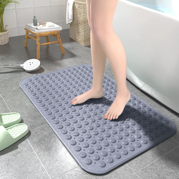 Kaymaz PVC Banyo Paspası - 40cm x 100cm - Koyu Gri - Masajlı