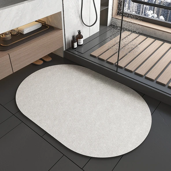 Diatomit Oval Banyo Paspası 60 x 90cm - Naturel Bej