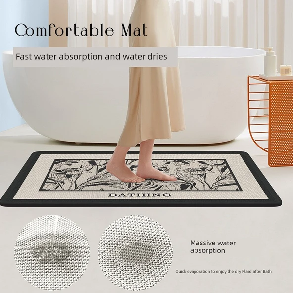 Kaymaz Banyo Paspası - 40x60 cm - Sally Kenevir Kauçuk Tabanlı - Kare Kenevir Desenli İlkbahar Esintisi - 9