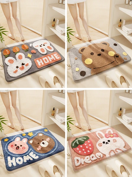Çizgi Film Desenli Emici Banyo Paspası 50x80cm - Çiçekli Köpek Yavrusu - 5
