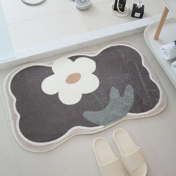 Kaşmir Dokulu Banyo Paspası - 40x60cm Özel Şekil - Kaşmir Çiçeği 4