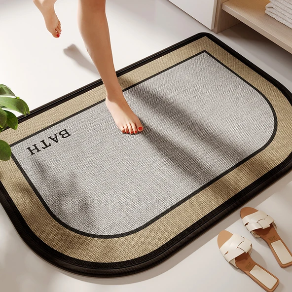 Kaymaz Banyo Paspası - 40x60 cm - Sally Kenevir Kauçuk Tabanlı - Kare Kenevir Desenli İlkbahar Esintisi - 7