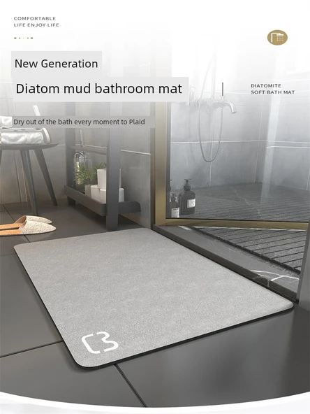 Diyatomit Kaymaz Banyo Paspası 50x80 cm - Kedi Kafası Koyu Yeşil - 2