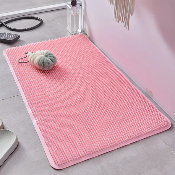 Kaymaz PVC Banyo Halısı - 44x74cm - Masaj Özellikli - Pembe