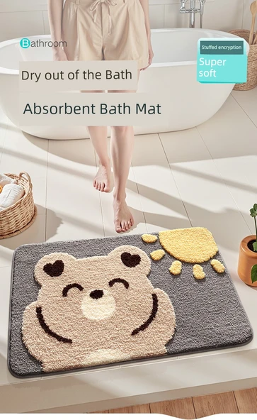 Çizgi Film Desenli Emici Banyo Paspası 50x80cm - Çiçekli Köpek Yavrusu - 6