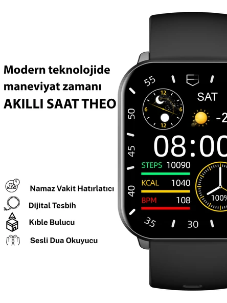 Theo Akıllı İslamik Saat Alüminyum Kasa Silikon Kordon