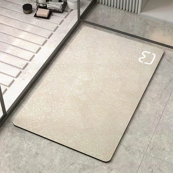 Diyatomit Kaymaz Banyo Paspası 50x80 cm - Kediler Bej