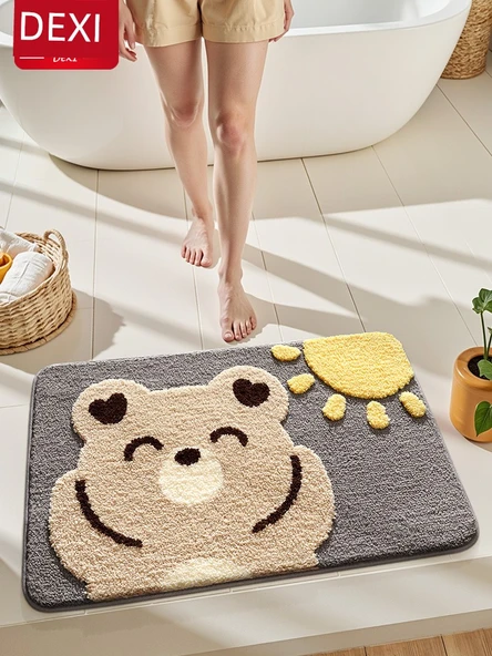 Çizgi Film Desenli Emici Banyo Paspası 50x80cm - Çiçekli Köpek Yavrusu - 2