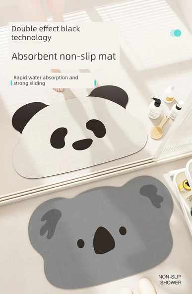 Çizgi Film Desenli Emici Kaymaz Banyo Paspası - 50x80cm Hareketli Panda - 8