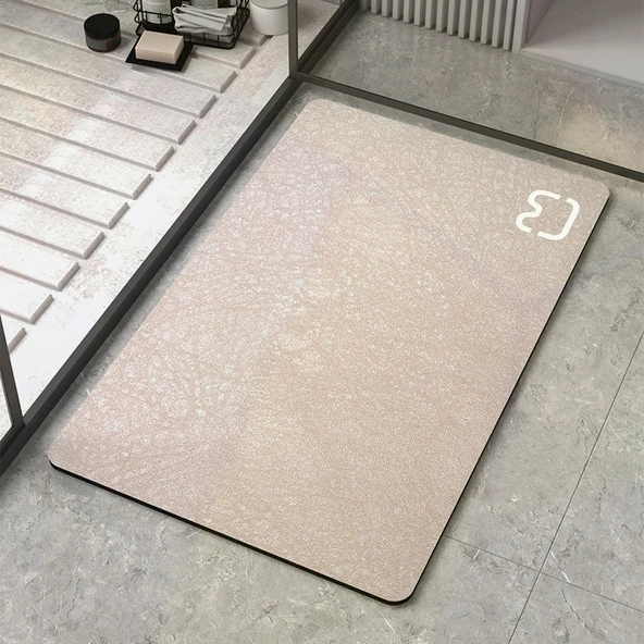 Diyatomit Kaymaz Banyo Paspası 60x90 cm - Kedi Kafası Kahverengi