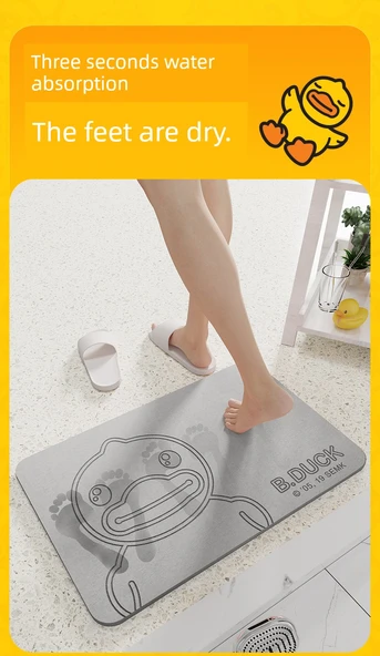 Küçük Sarı Ördek Banyo Paspası - Yapışkan Ördek Desenli Kül Rengi - 39x60cm - 12