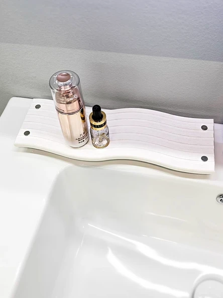 Diyatomit Emici Banyo Matı - Orta Gri 30x11x0.9cm Bank Dalga Desenli - 3