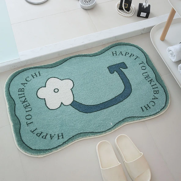 Kaşmir Dokulu Banyo Paspası - 50x80cm Özel Şekil - Kaşmir Çiçeği 6