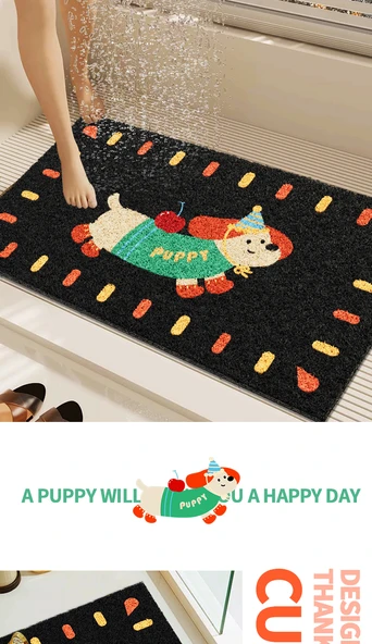 Kaymaz PVC Banyo Paspası - 60x90cm - Mutlu Yavru Köpek Desenli - 9