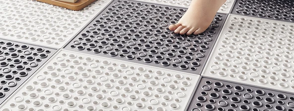 Kaymaz Banyo Paspası 30x30cm - Pirinç + Mor (Kalınlaştırılmış, Yumuşak) - 2 Adet - 9