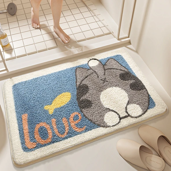 Çizgi Film Banyo Paspası 40X60cm Akrilik Kedi Kaymaz Halı