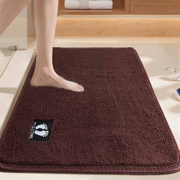 Hızlı Kuruyan Kaymaz Emici Banyo Paspası - 40x60cm Ayak İzi-Koyu Köri