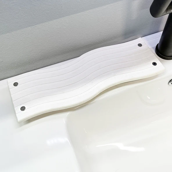 Diyatomit Emici Banyo Matı - Ay Beyazı 30x11x0.9cm Bank Dalga Desenli