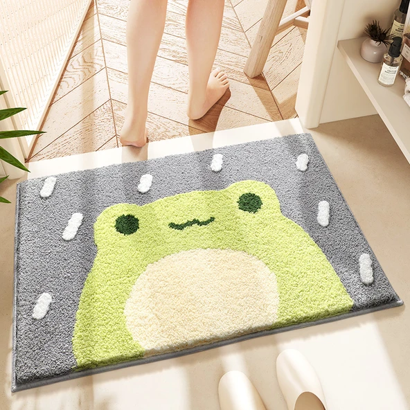 Çizgi Film Kurbağa Desenli Banyo Paspası 50x80cm 2'li Set Yağmur Kurbağası