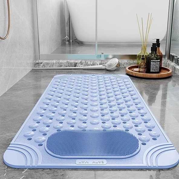 Kaymaz PVC Banyo Halısı - Düşme Önleyici Ayak Masaj Matı - 80x80cm - Mavi