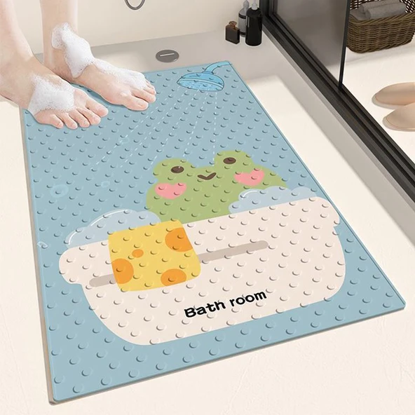 Çizgili Diatomit Kaymaz Banyo Paspası - 40x70cm - Yıkanan Kurbağa