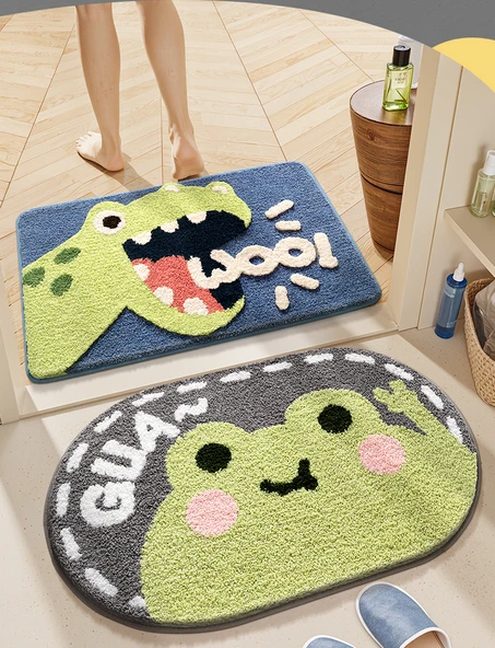 Çizgi Film Desenli Emici Kaymaz Banyo Paspası - 40x60cm Çiçekli Köpek Yavrusu - 11