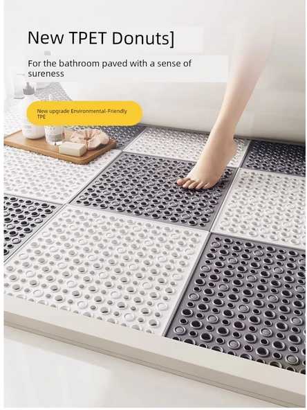 Kaymaz Banyo Paspası 30x30cm - Yeşil + Beyaz (Kalınlaştırılmış, Yumuşak) - 2 Adet - 2