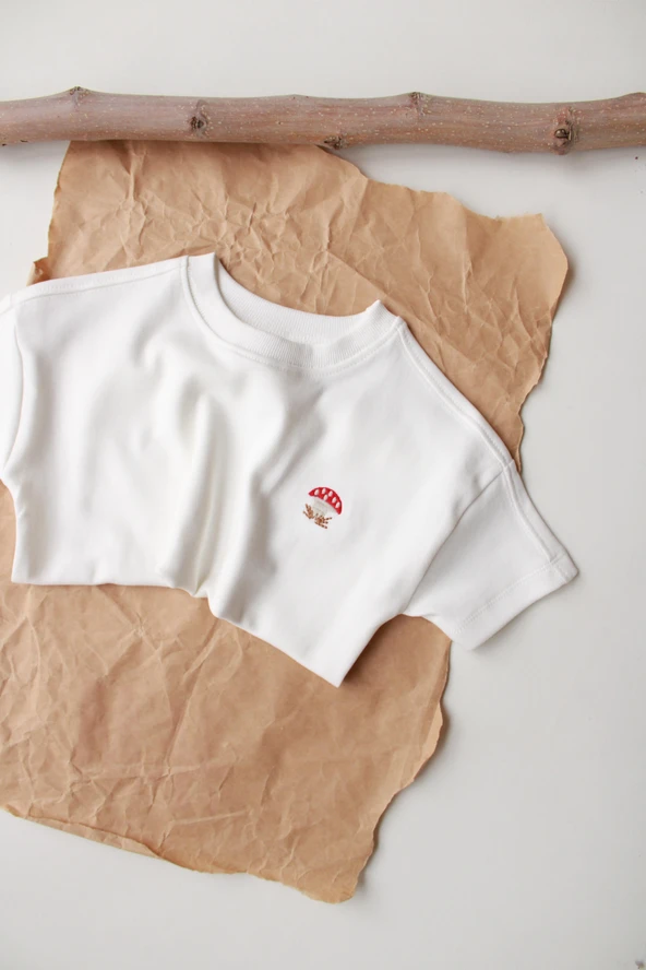 Mantar Nakışlı Oversize T-shirt - Resim 6