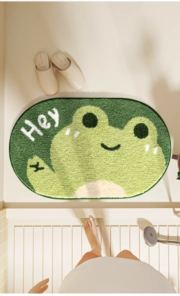 Çizgi Film Kurbağa Desenli Banyo Paspası 40x60cm + 50x80cm 2'li Set Sevimli Kurbağa - 10