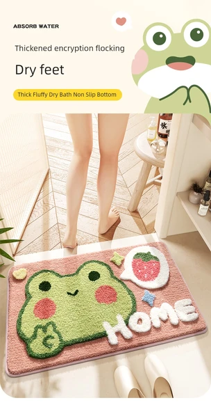 Çizgi Film Kurbağa Desenli Banyo Paspası 40x60cm + 50x80cm 2'li Set Sevimli Kurbağa - 7