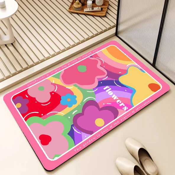 Sevimli Çizgi Film Hızlı Kuruyan Paspas - 80x50cm - Dopamin -01