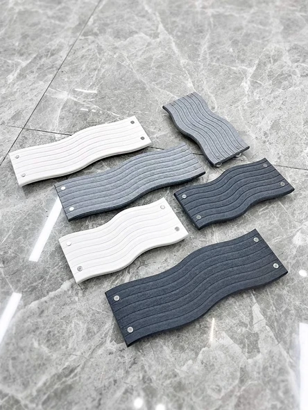 Diyatomit Emici Banyo Matı - Orta Gri 30x11x0.9cm Bank Dalga Desenli - 5
