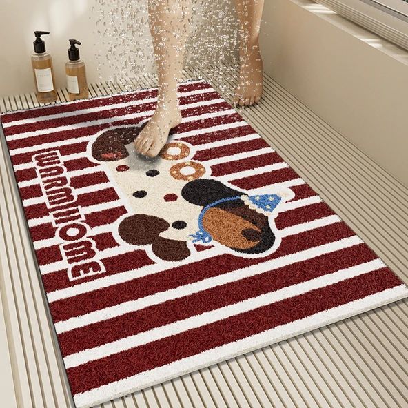 Kaymaz PVC Banyo Paspası - 50x80cm - Yavru Köpek Kurabiye Desenli