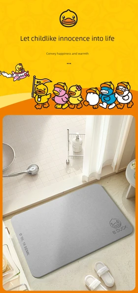 Küçük Sarı Ördek Banyo Paspası - Yapışkan Ördek Desenli Kül Rengi - 39x60cm - 9
