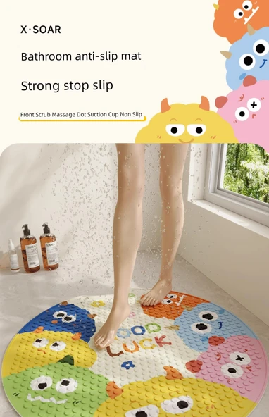 Kaymaz Yuvarlak PVC Banyo Paspası - 65x65cm - Garip Köpek-1 - Resim 7