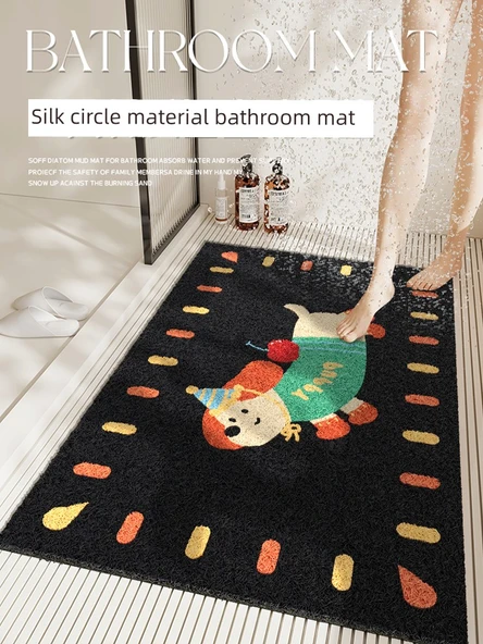 Kaymaz PVC Banyo Paspası - 60x90cm - Mutlu Yavru Köpek Desenli - 2