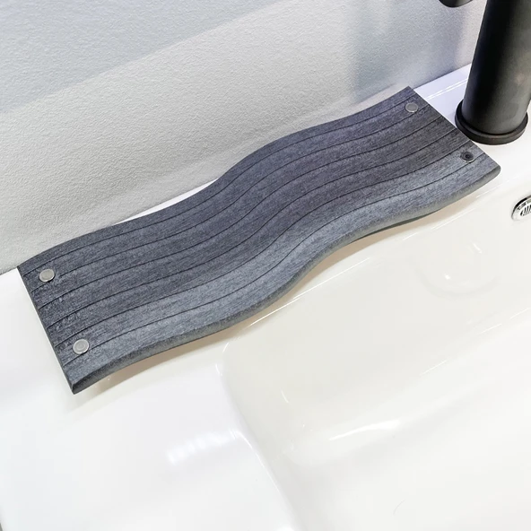 Diyatomit Emici Banyo Matı - Orta Gri 30x11x0.9cm Bank Dalga Desenli
