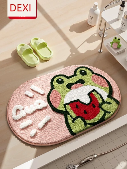 Çizgi Film Kurbağa Desenli Banyo Paspası 40x60cm + 50x80cm 2'li Set Sevimli Kurbağa - 2