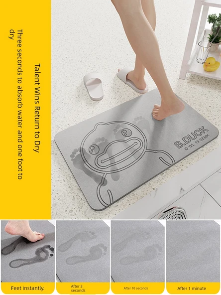 Küçük Sarı Ördek Banyo Paspası - Yapışkan Ördek Desenli Kül Rengi - 39x60cm - 3