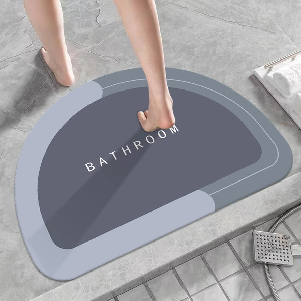 Çizgi Film Desenli Banyo Diatomit Çamur Paspası - Yarım Ay Set 5 - 40x60cm